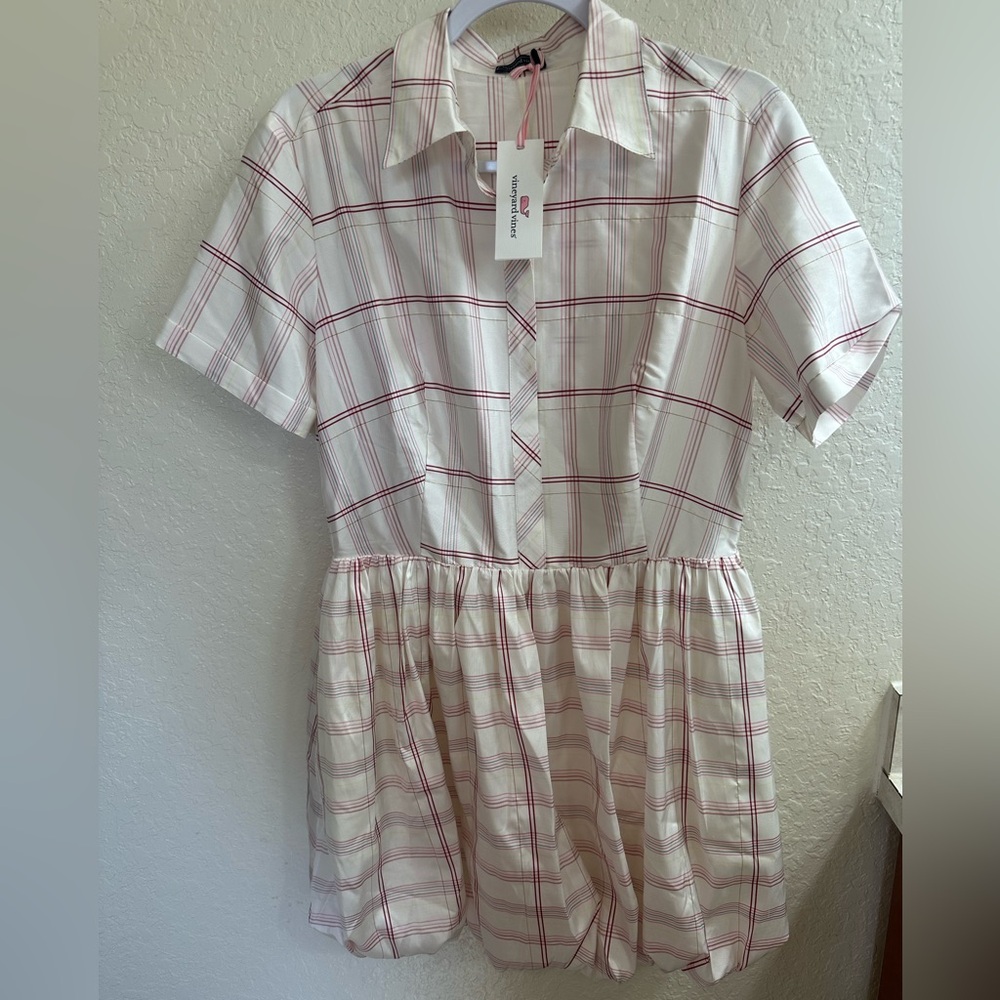 Vineyard Vines Silk Bubble Shirt Dress - Plaid Marsh Red